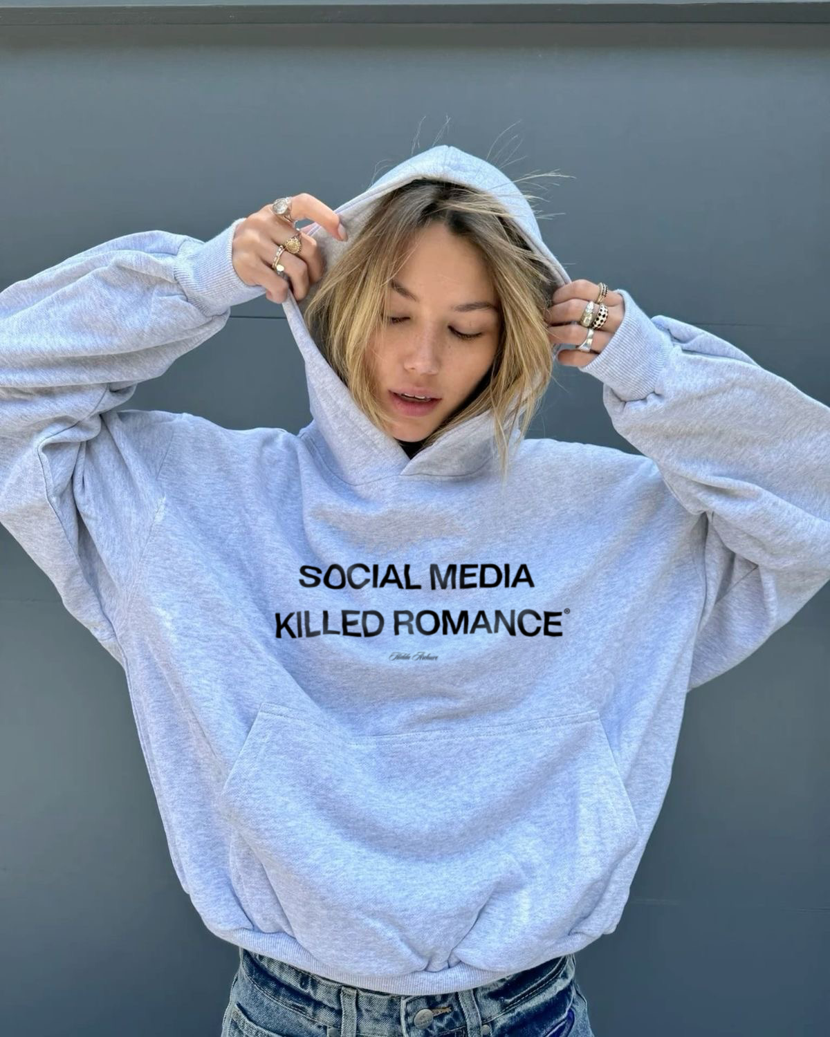 “Social media” Grey heavy weight hoodie