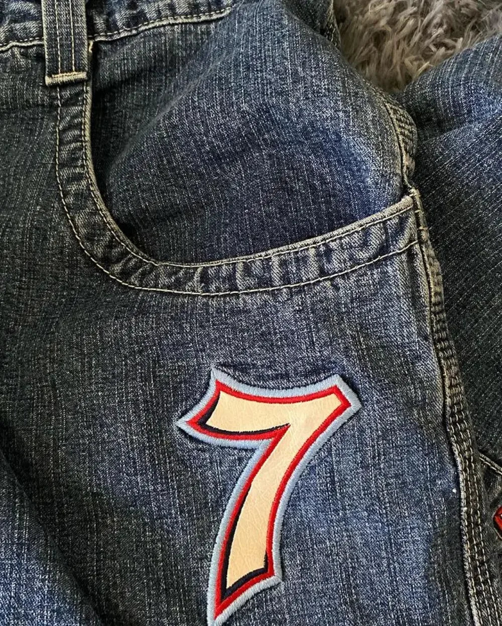 Hip Hop Dice Embroided Baggy Jeans