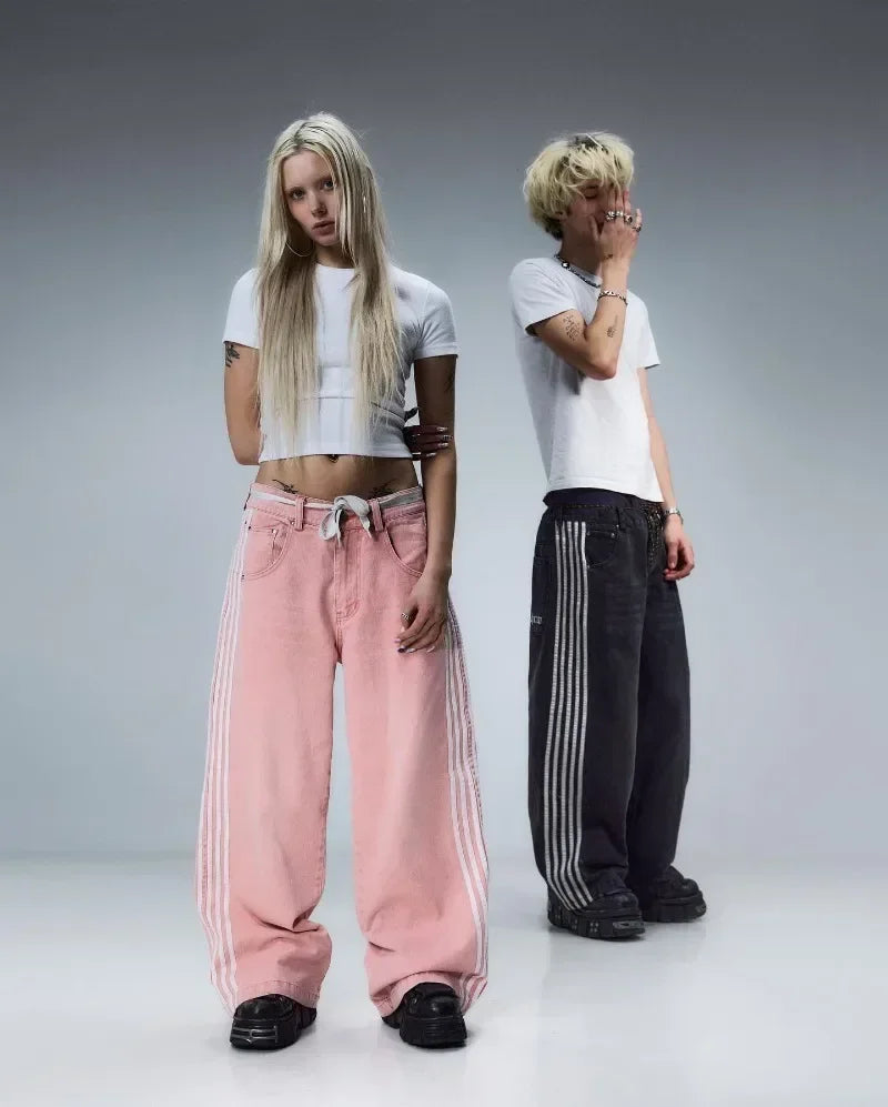 Hiddn Striped Unisex Baggy Jeans