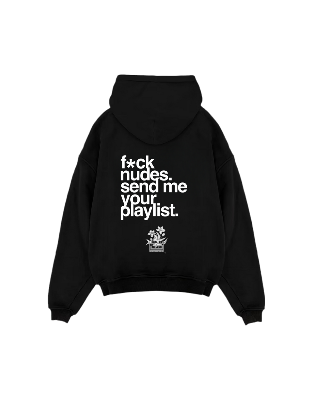 “Send me your playlist” Boxy Black Hiddn Hoodie
