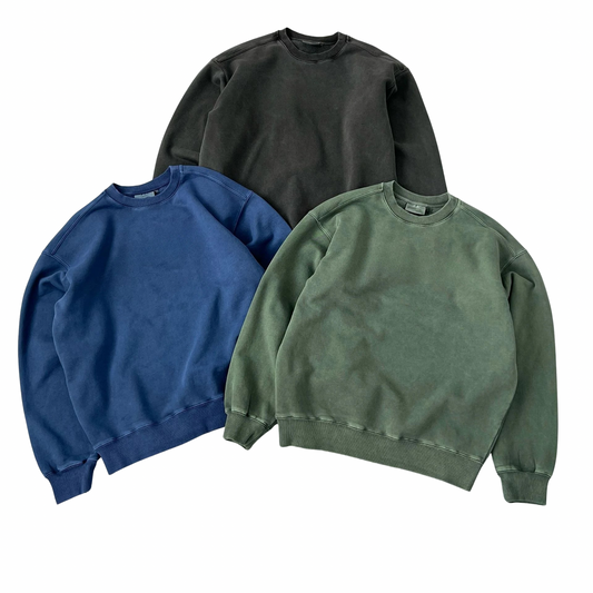 Washed wax dyed round neck Streetwear Sweaters