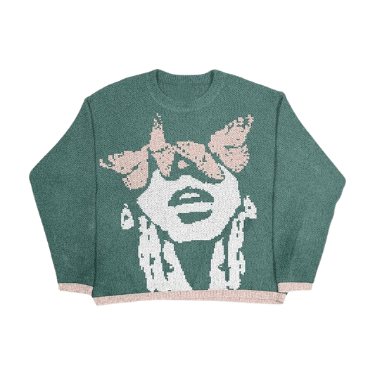 Knit Butterfly Portrait Graphic Sweater