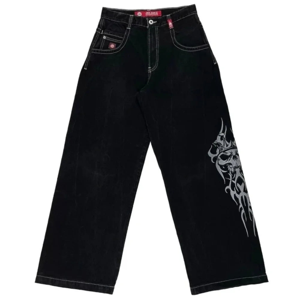 Hip Hop Dice Embroided Baggy Jeans