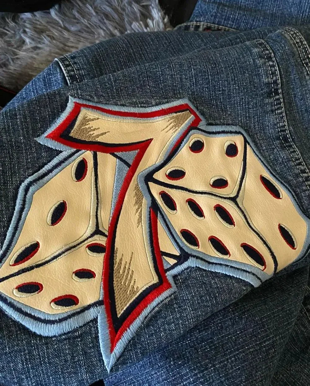 Hip Hop Dice Embroided Baggy Jeans