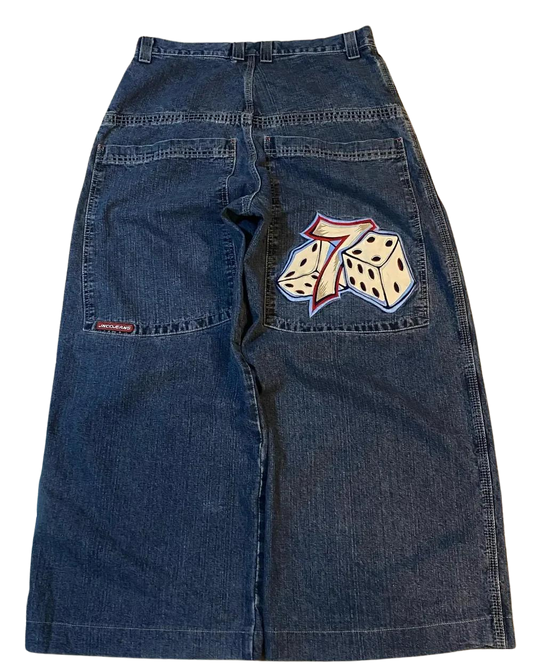 Hip Hop Dice Embroided Baggy Jeans