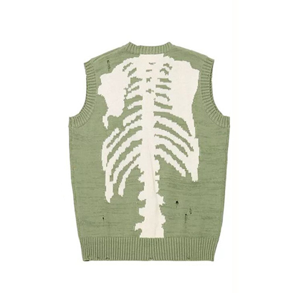 Green Knit Skeleton Design High Quality Sweater