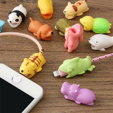 Cute Earphone Cable Bite Animals Protector For Iphone Charging Cord USB Cable Winder Organizer Buddies Cartoon Phone Accessory