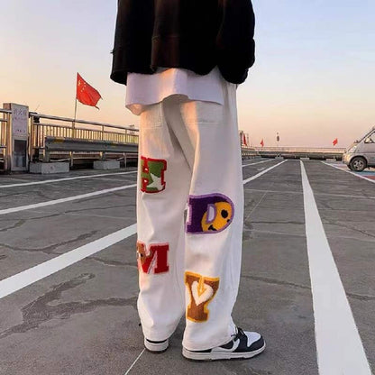 Letter Embroidery Straight Pants Hip-Hop