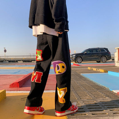 Letter Embroidery Straight Pants Hip-Hop